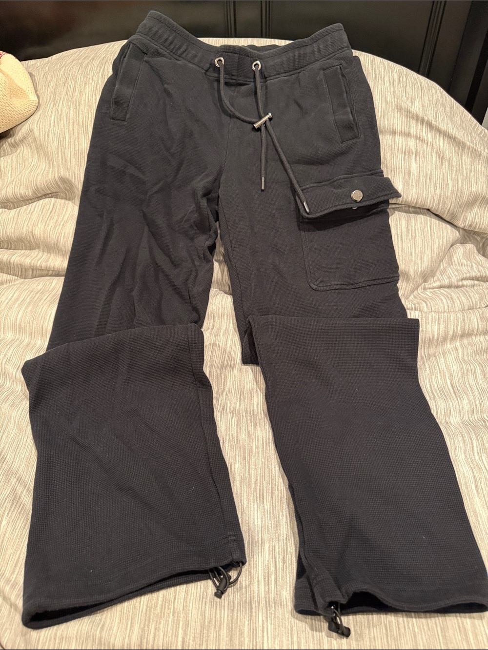 Men's Black Cargo Joggers with Drawstring Waist runs big good for M